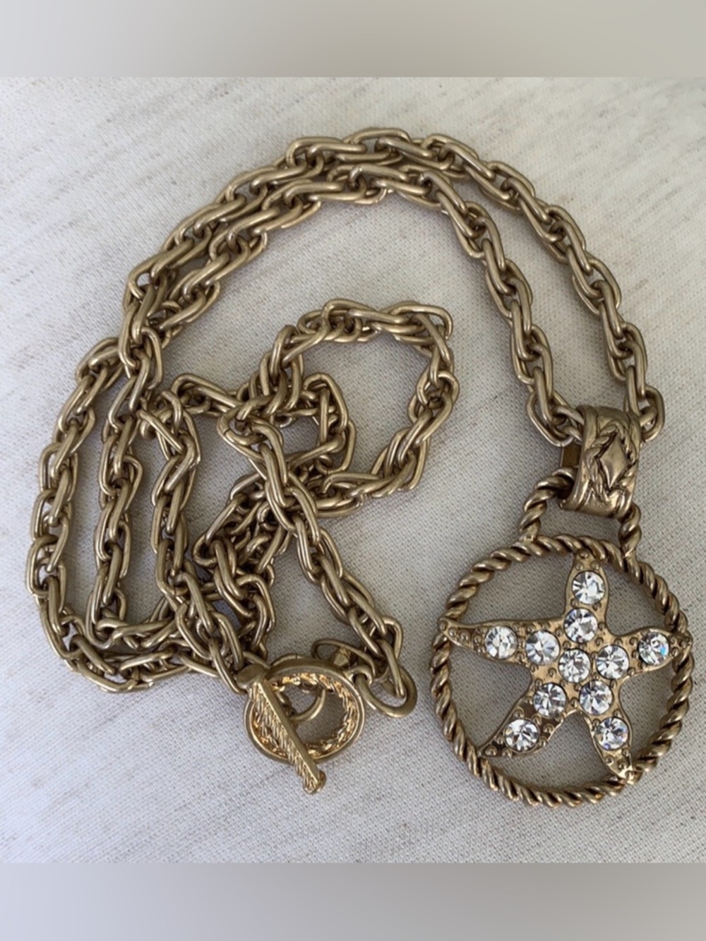 CAbi Gold-Tone Starfish Pendant Necklace with Clear Crystals